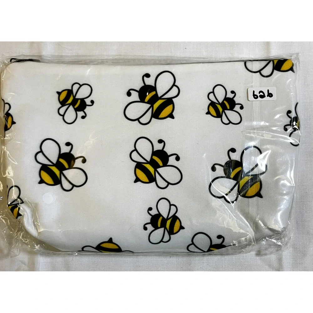 The Pouch Cosmetic Bag Womens OS White NWT Bumblebee Print Zippered Travel Case